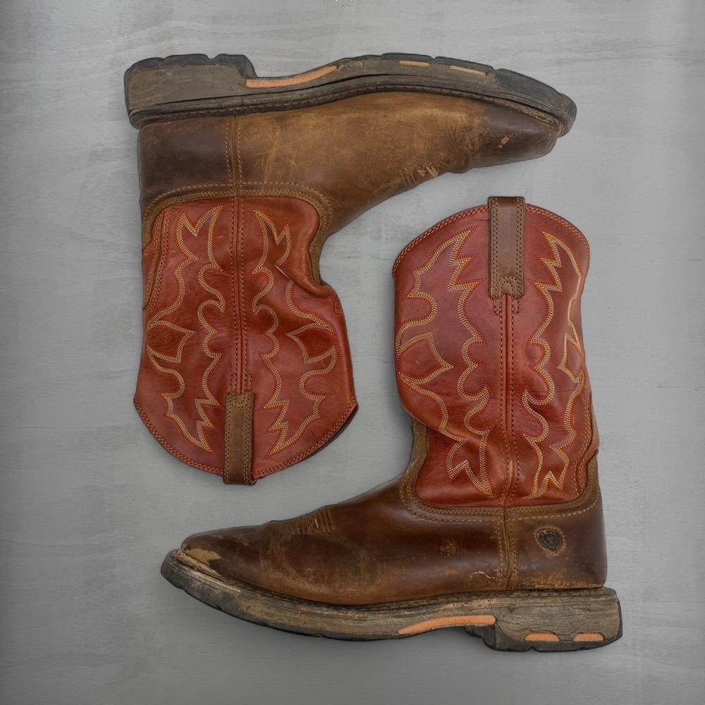 Ariat Groundbreaker Work Boots Brown Leather Square Toe 10005888 Size 12D